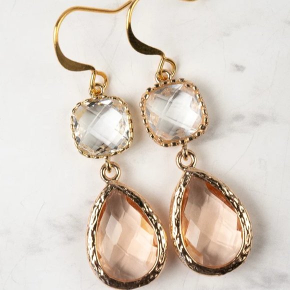 Peach Earrings, Blush Earrings, Gold, Champagne, Bridesmaid  Peach Bridesmaid Earrings - Blush Bridesmaid Earrings - Peach Gold Earrings - We main image 1